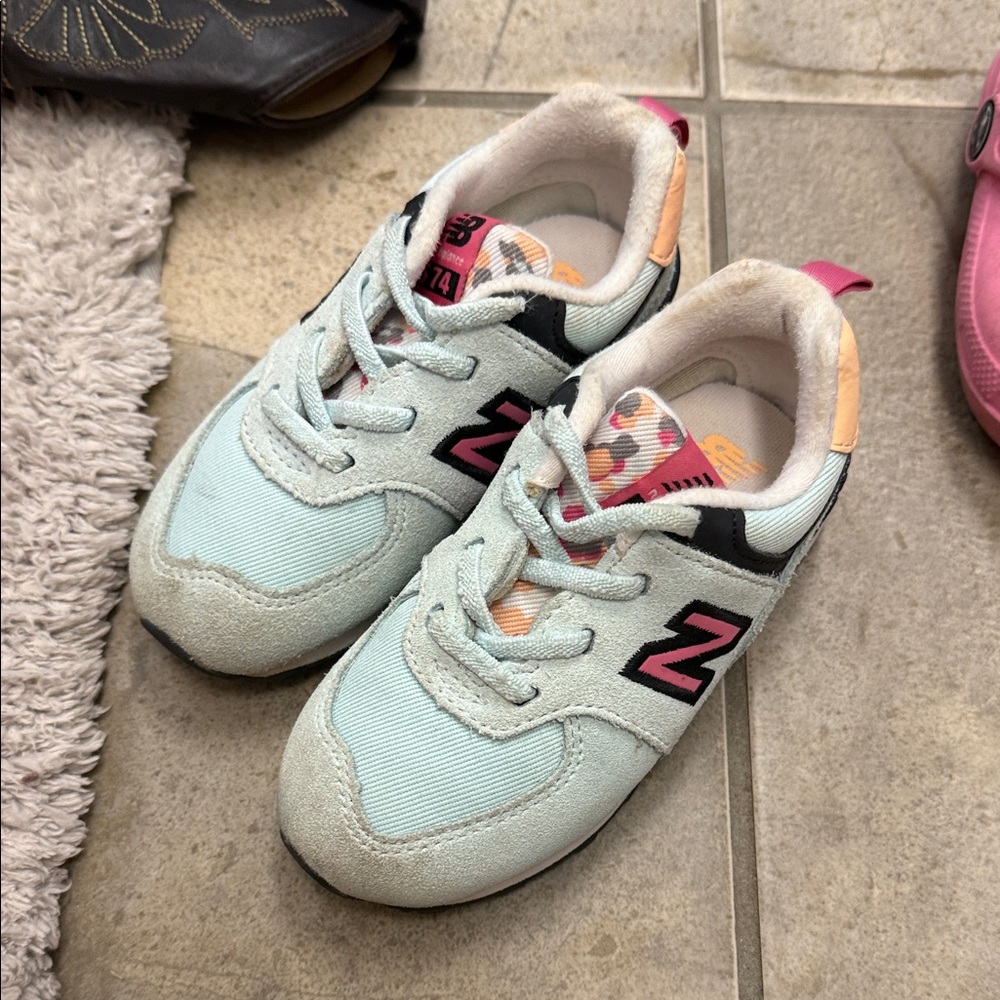 New Balance Kids' Sneakers - Light Blue with Black and Pink Accents
